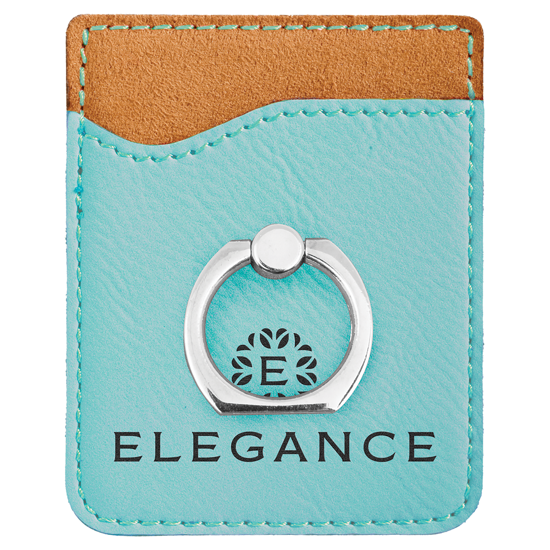 Personalized Teal Leatherette Phone Wallet with Ring - Leatherette