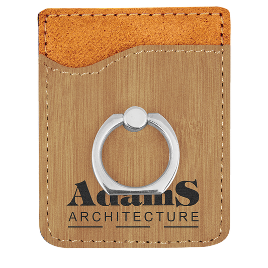 Personalized Bamboo Leatherette Phone Wallet with Ring - Leatherette