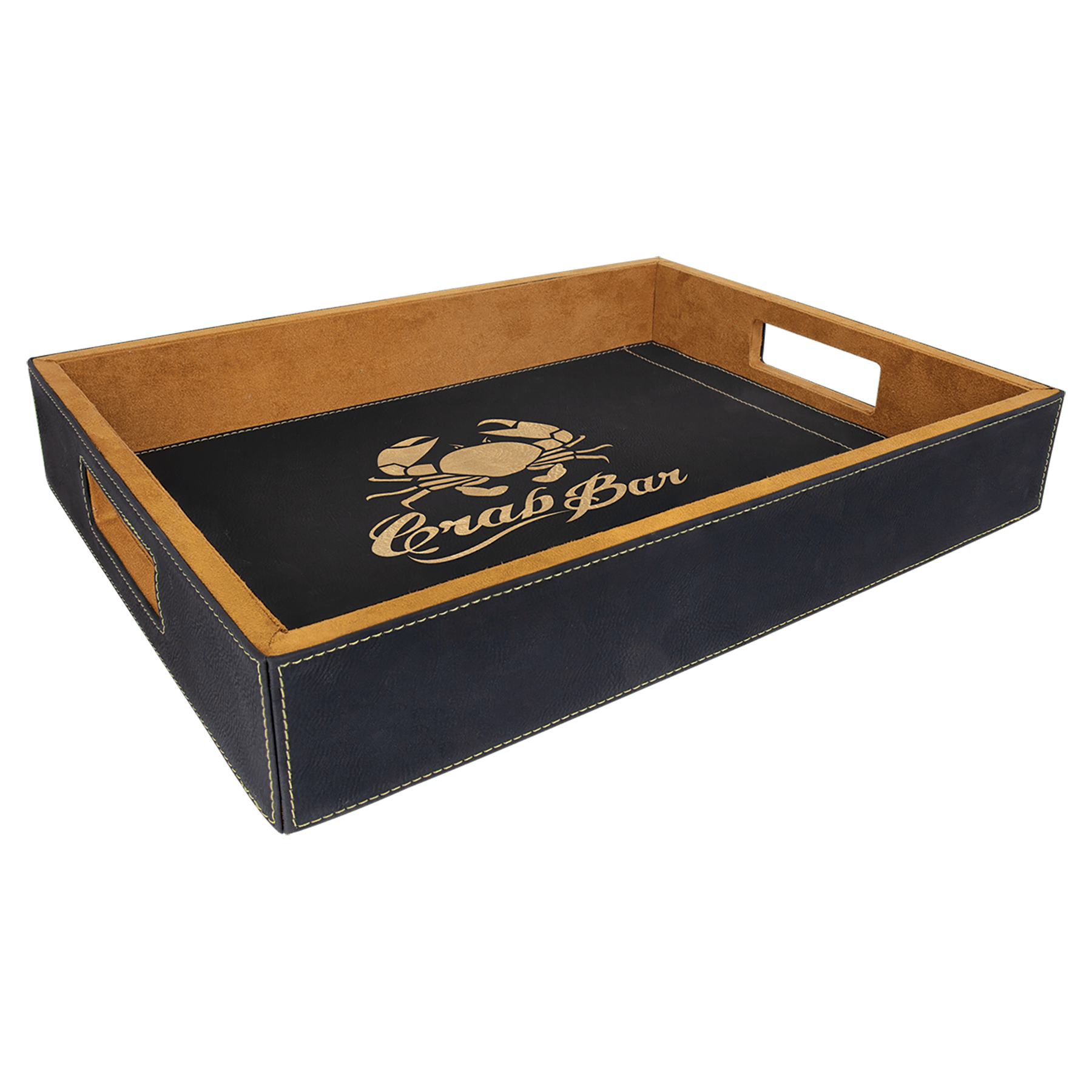 Custom Black/Gold Leatherette Serving Tray - Leatherette