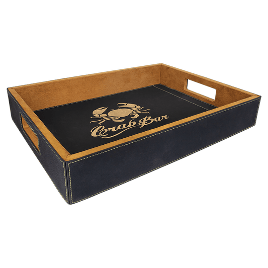 Custom Black/Gold Leatherette Serving Tray - Leatherette