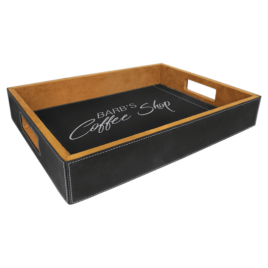 Custom Black/Silver Leatherette Serving Tray - Leatherette