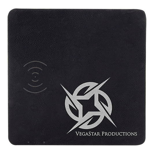 Personalized Black/Silver Leatherette Charging Mat with USB Charging Cord - Leatherette