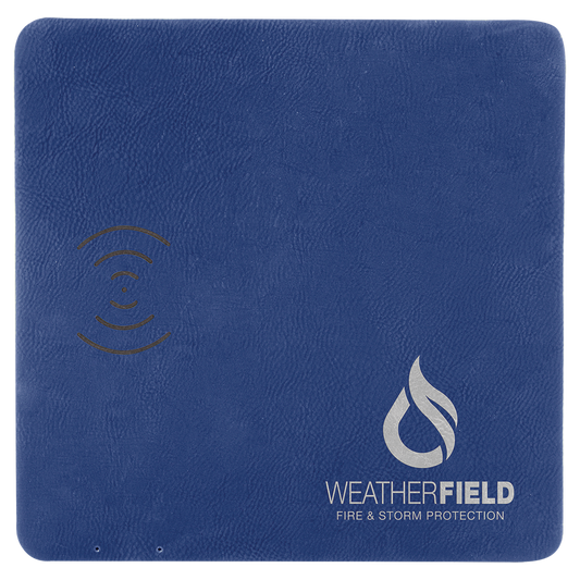 Personalized Blue/Silver Leatherette Charging Mat with USB Charging Cord - Leatherette