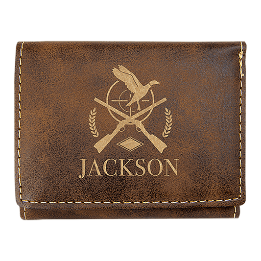 Personalized Rustic/Gold Leatherette Trifold Wallet with RFD Blocking - Leatherette