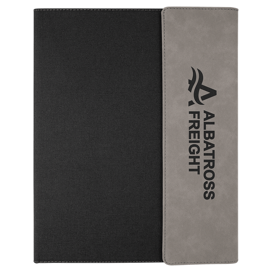 Personalized Black with Gray/Black Leatherette Canvas Portfolio with Notepad - Leatherette