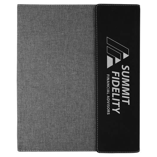 Personalized Gray with Black/Silver Leatherette Canvas Portfolio with Notepad - Leatherette