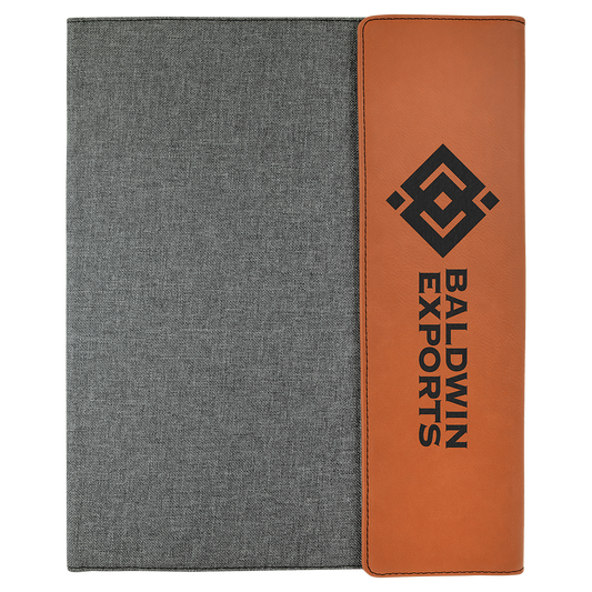 Personalized Gray with Rawhide/Black Leatherette Canvas Portfolio with Notepad - Leatherette