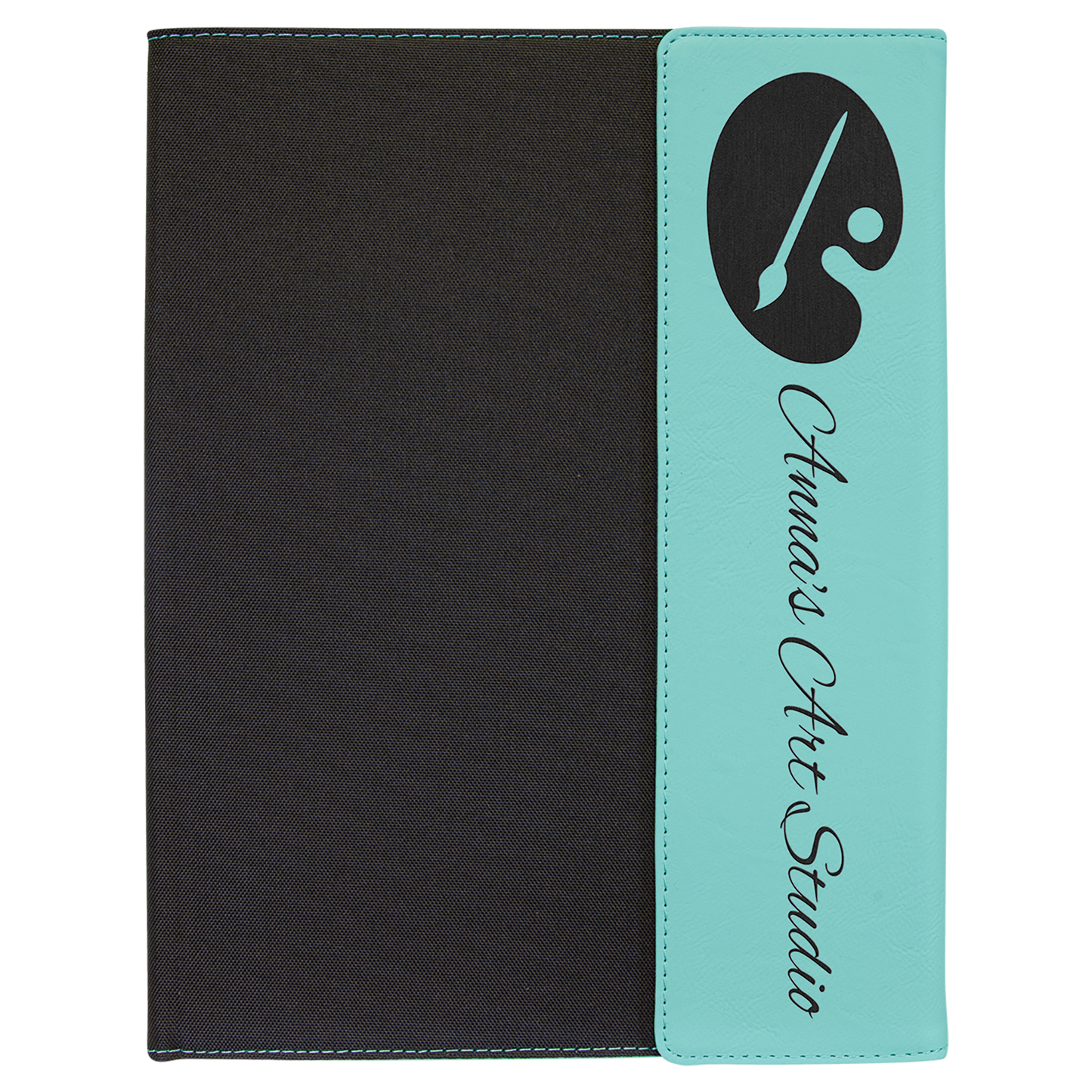 Personalized Black with Teal/Black Leatherette Canvas Portfolio with Notepad - Leatherette