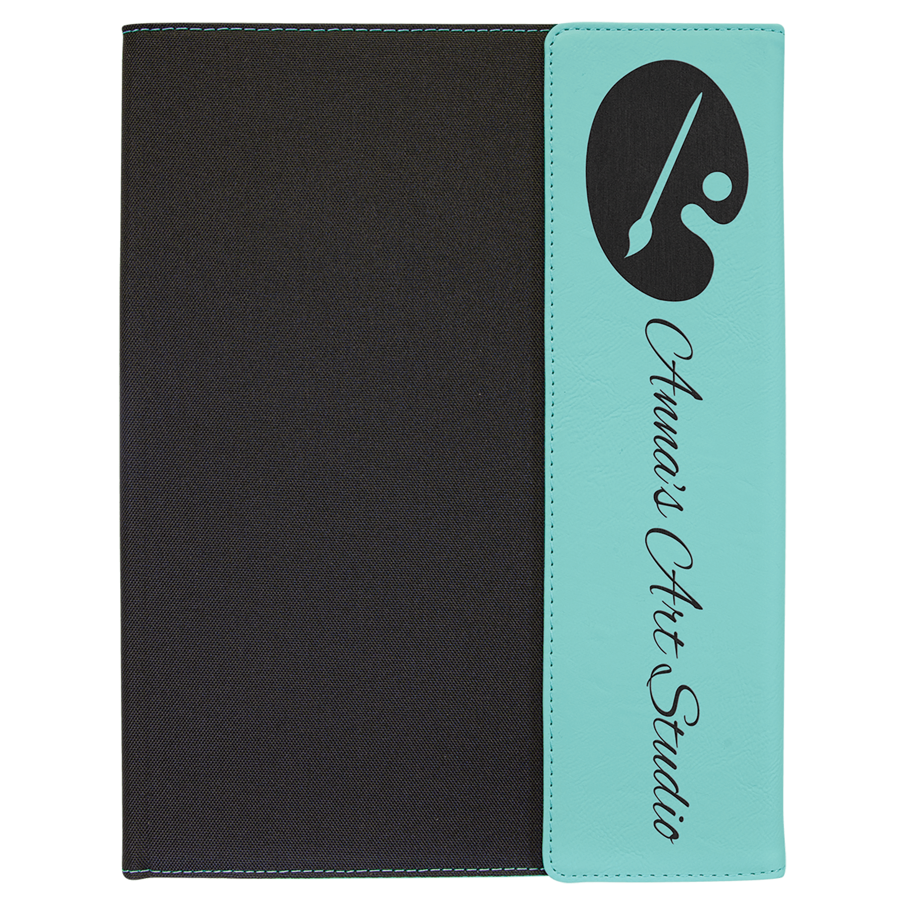 Personalized Black with Teal/Black Leatherette Canvas Portfolio with Notepad - Leatherette