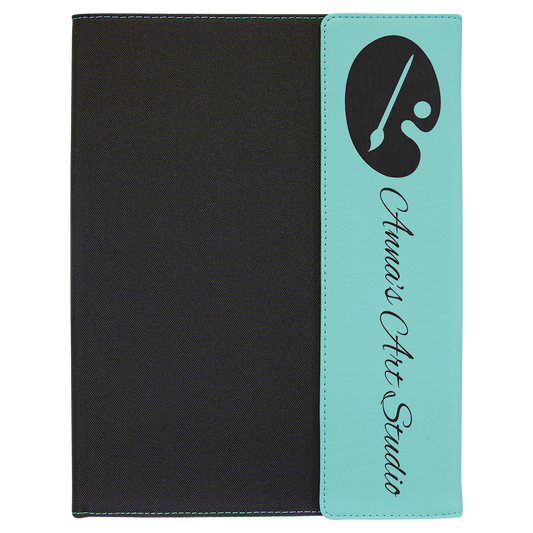 Personalized Black with Teal/Black Leatherette Canvas Portfolio with Notepad - Leatherette