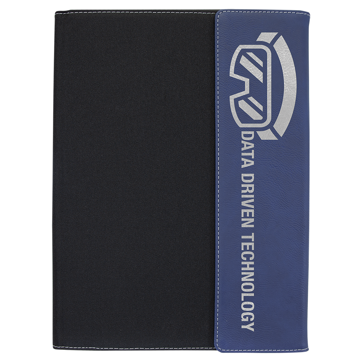 Personalized Black with Blue/Silver Leatherette Canvas Portfolio with Notepad - Leatherette