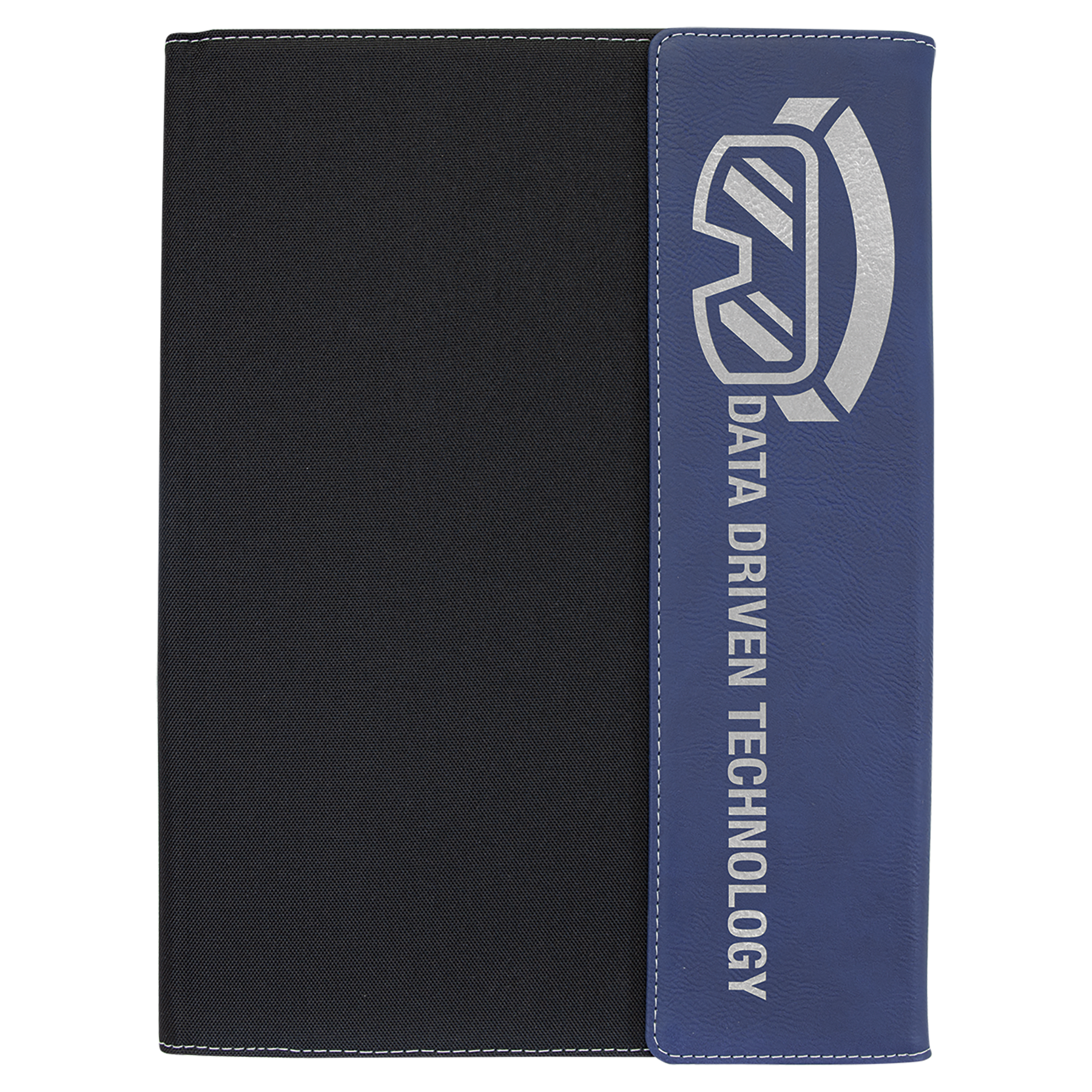Personalized Black with Blue/Silver Leatherette Canvas Portfolio with Notepad - Leatherette