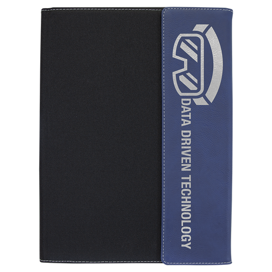 Personalized Black with Blue/Silver Leatherette Canvas Portfolio with Notepad - Leatherette