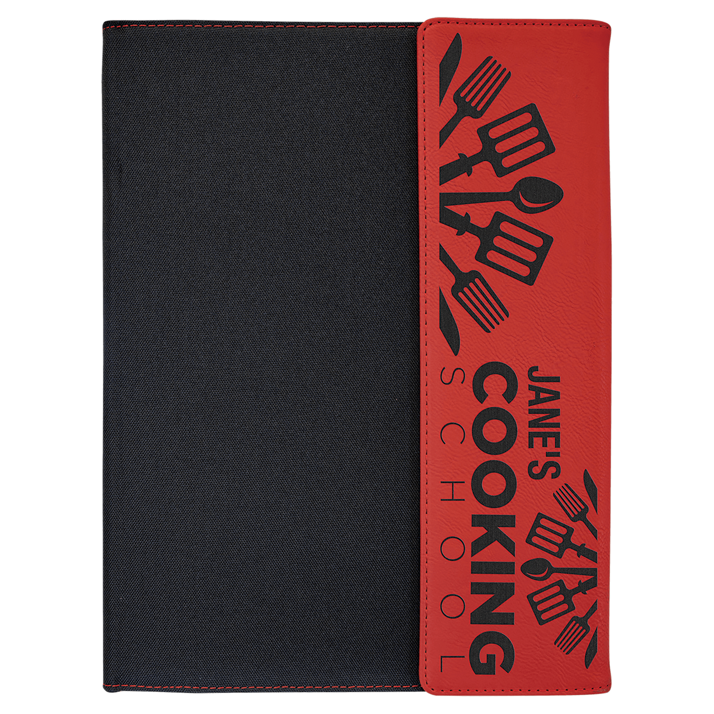 Personalized Black with Red/Black Leatherette Canvas Portfolio with Notepad - Leatherette