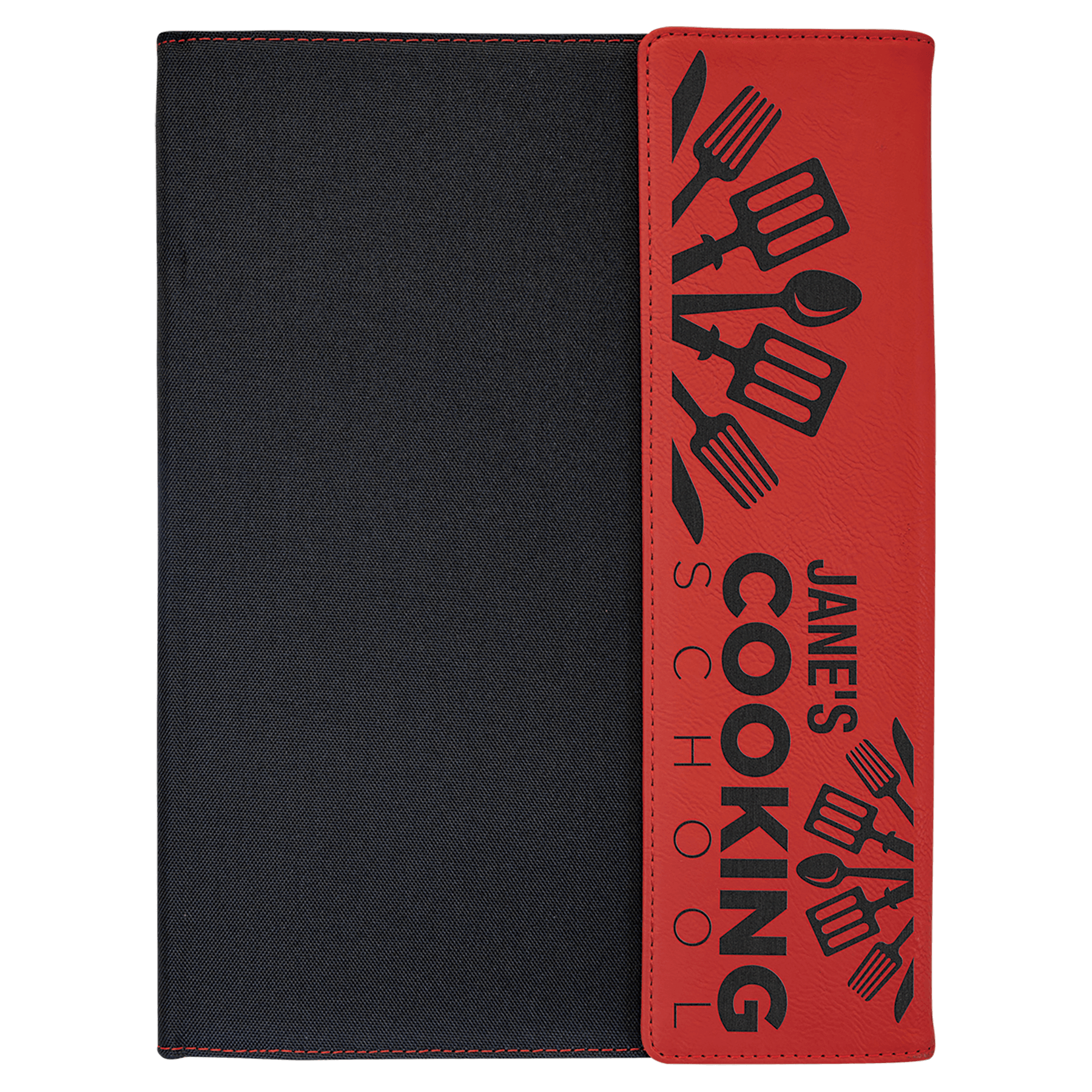 Personalized Black with Red/Black Leatherette Canvas Portfolio with Notepad - Leatherette