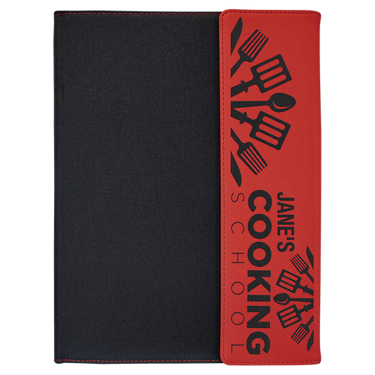 Personalized Black with Red/Black Leatherette Canvas Portfolio with Notepad - Leatherette