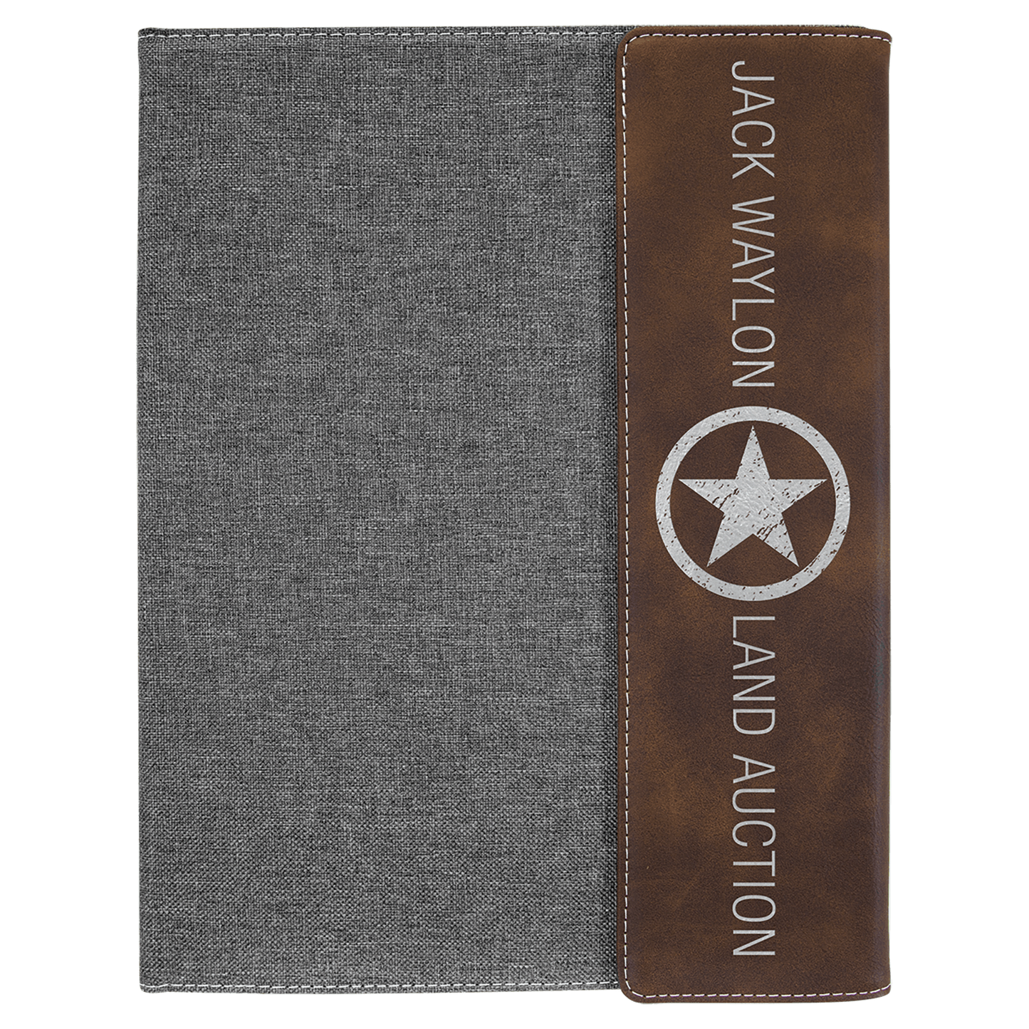 Personalized Gray with Rustic/Silver Leatherette Canvas Portfolio  with Notepad - Leatherette