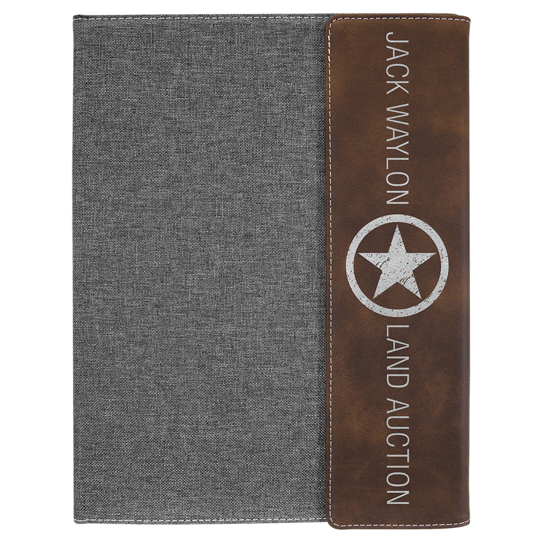 Personalized Gray with Rustic/Silver Leatherette Canvas Portfolio  with Notepad - Leatherette