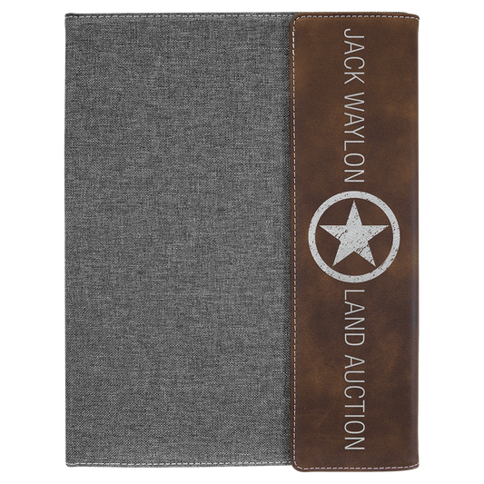 Personalized Gray with Rustic/Silver Leatherette Canvas Portfolio  with Notepad - Leatherette