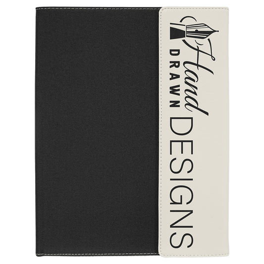 Personalized Black with White/Black Leatherette Canvas Portfolio with Notepad - Leatherette