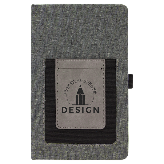 Personalized Gray with Gray/Black Canvas Journal with Leatherette Phone Pouch