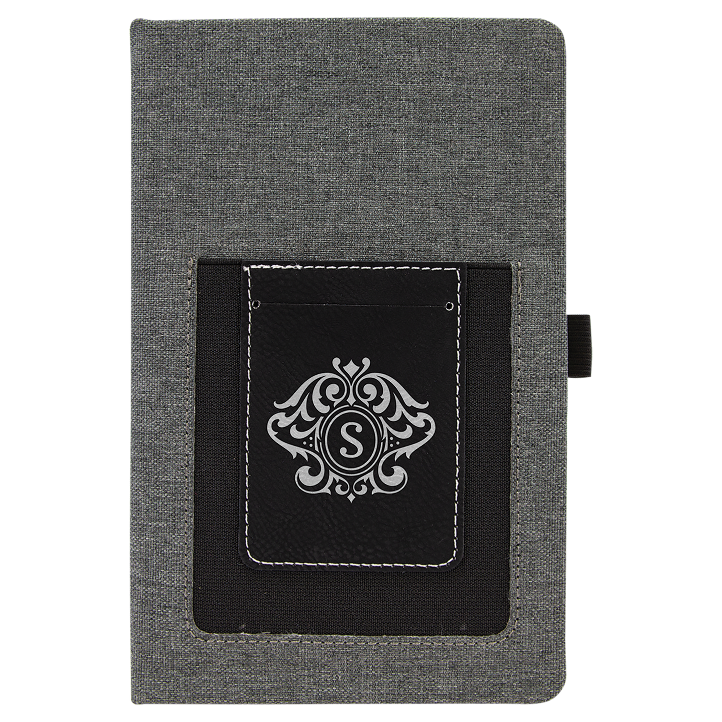 Personalized Gray with Black/Silver Canvas Journal with Leatherette Phone Pouch