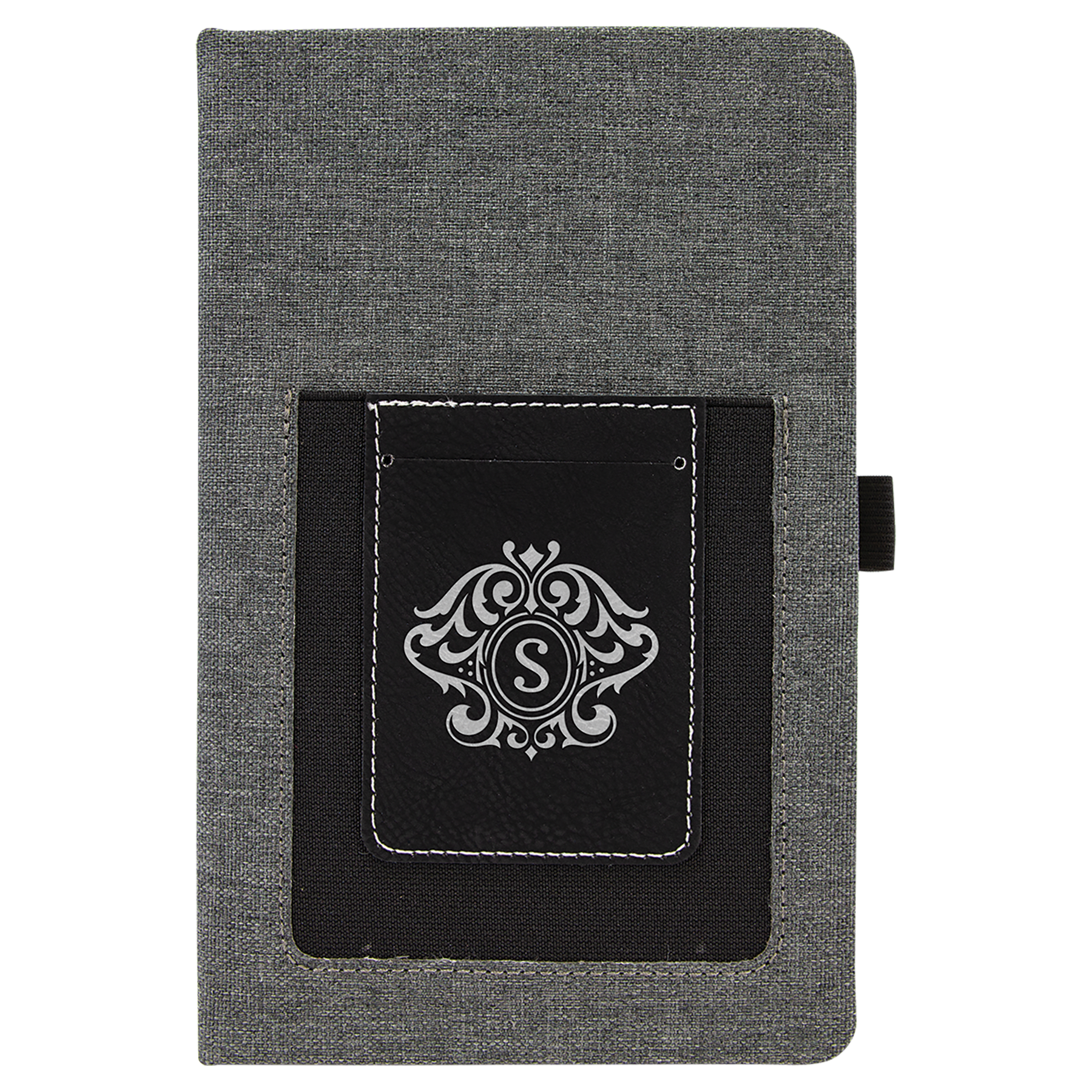 Personalized Gray with Black/Silver Canvas Journal with Leatherette Phone Pouch