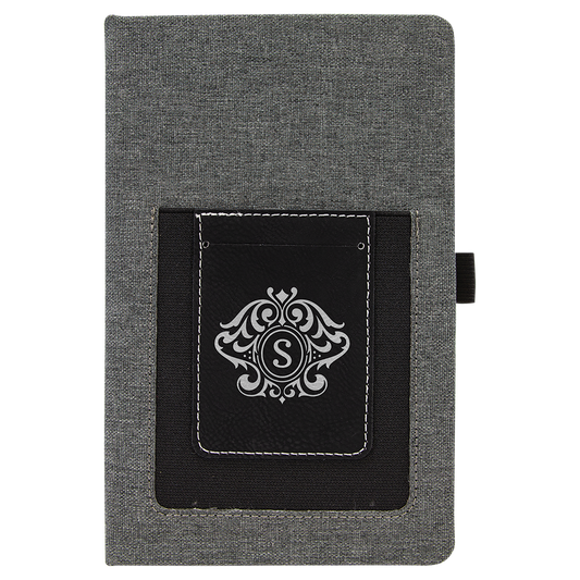Personalized Gray with Black/Silver Canvas Journal with Leatherette Phone Pouch
