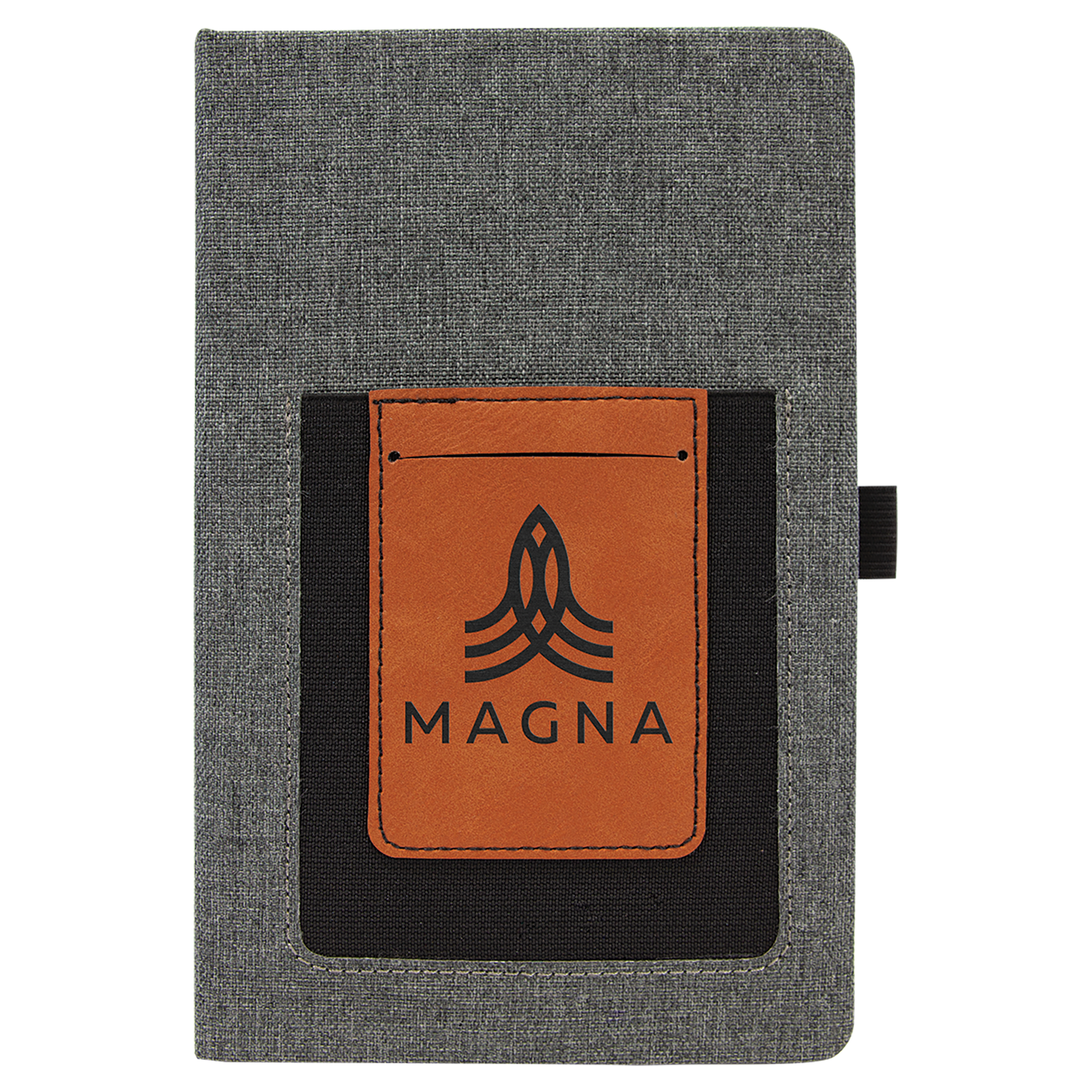 Personalized Gray with Rawhide/Black Canvas Journal with Leatherette Phone Pouch