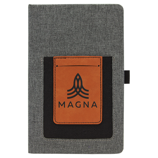 Personalized Gray with Rawhide/Black Canvas Journal with Leatherette Phone Pouch