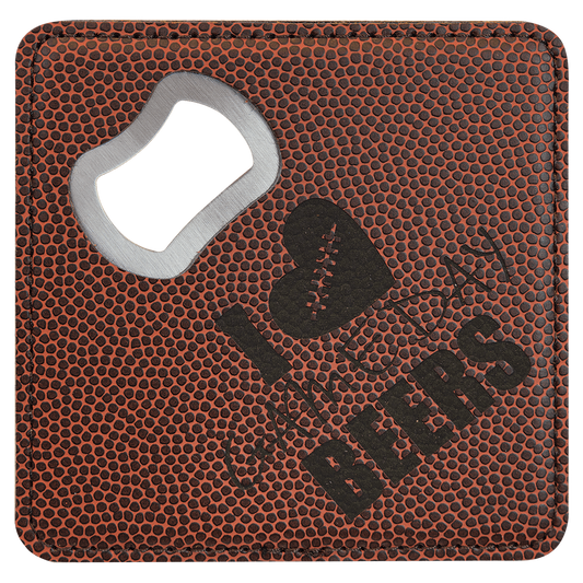 Custom Football Leatherette Coaster with Opener - Leatherette