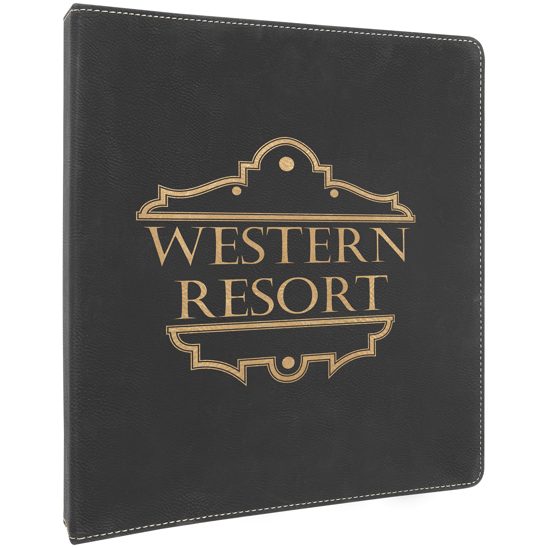 Personalized Black/Gold 3 Ring Binder with 1 Slant D Rings - Leather