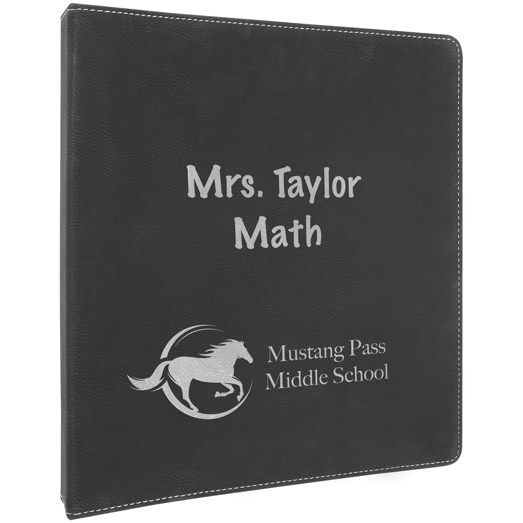Personalized Black/Silver 3 Ring Binder with 1 Slant D Rings - Leather