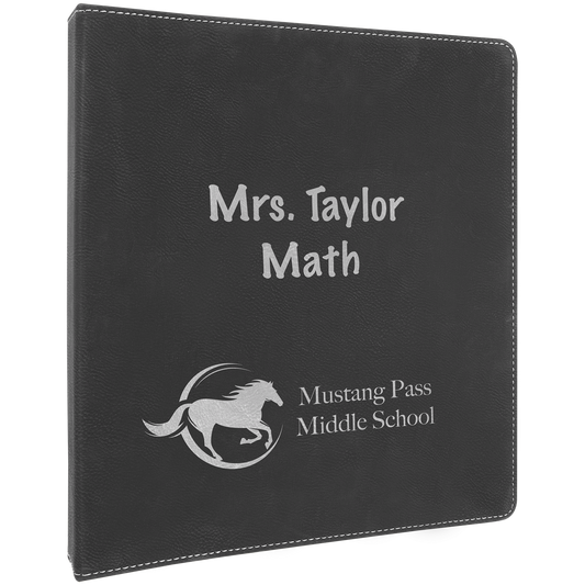 Personalized Black/Silver 3 Ring Binder with 1 Slant D Rings - Leather