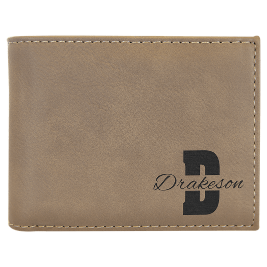 Personalized Light Brown Leatherette Bifold Wallet with Flip ID - Leatherette