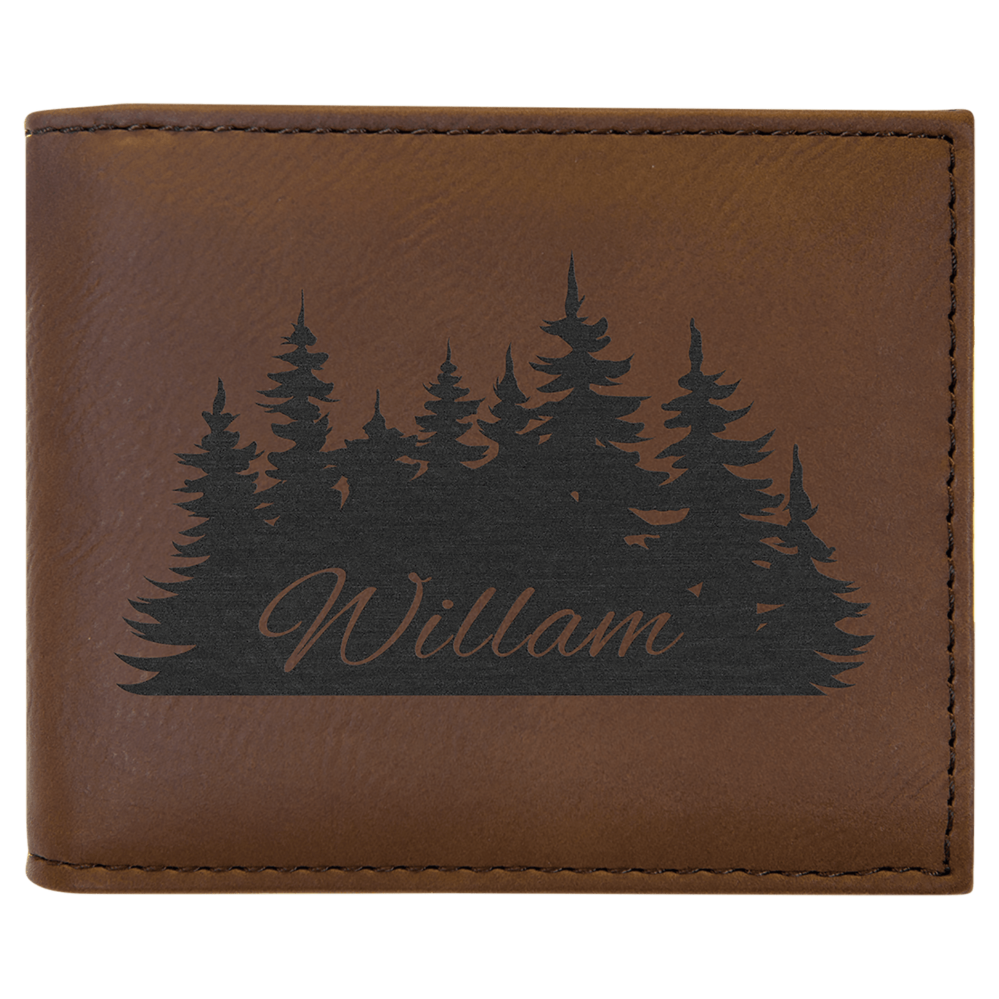 Personalized Dark Brown Leatherette Bifold Wallet with Flip ID - Leatherette
