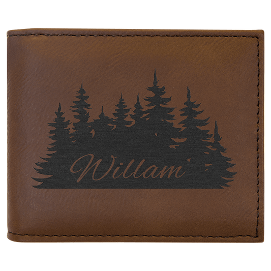 Personalized Dark Brown Leatherette Bifold Wallet with Flip ID - Leatherette