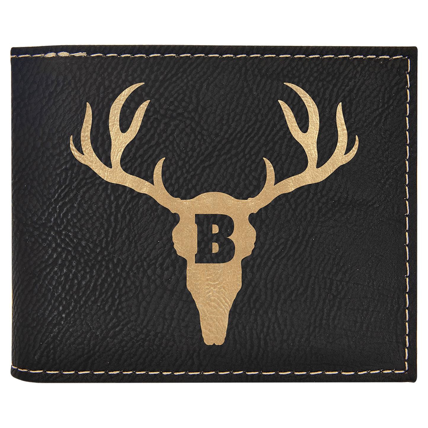 Personalized Black/Gold Leatherette Bifold Wallet with Flip ID - Leatherette