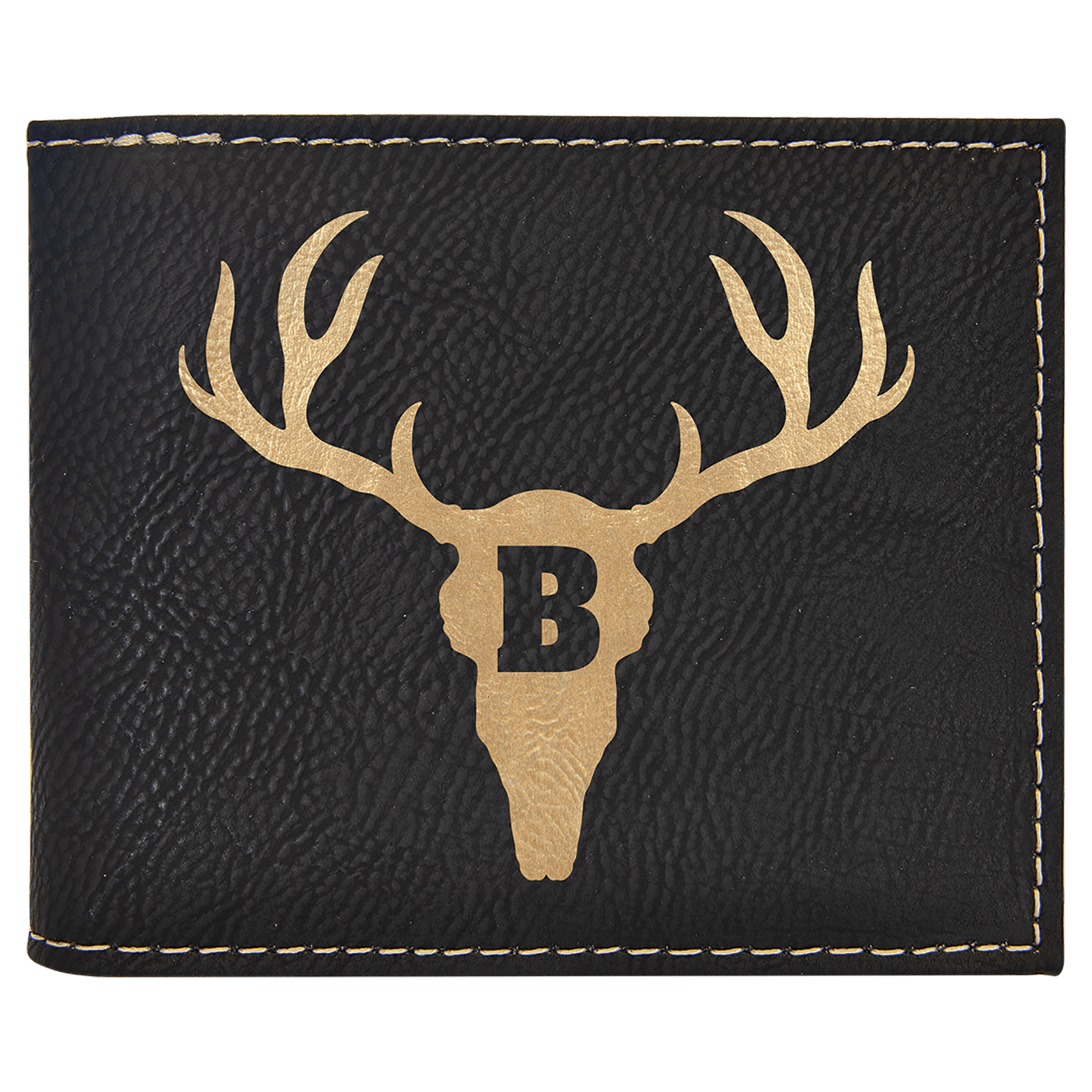 Personalized Black/Gold Leatherette Bifold Wallet with Flip ID - Leatherette