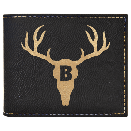 Personalized Black/Gold Leatherette Bifold Wallet with Flip ID - Leatherette