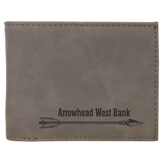 Personalized Gray Leatherette Bifold Wallet with Flip ID - Leatherette