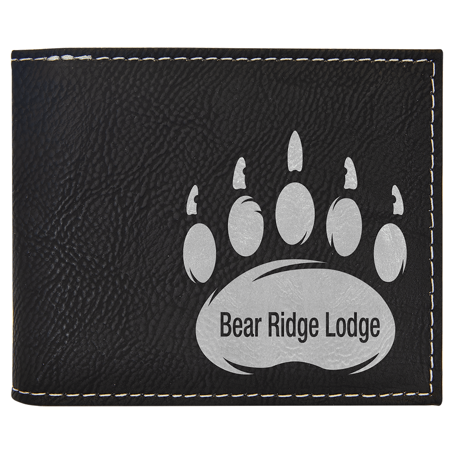 Personalized Black/Silver Leatherette Bifold Wallet with Flip ID - Leatherette