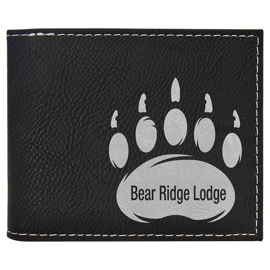 Personalized Black/Silver Leatherette Bifold Wallet with Flip ID - Leatherette