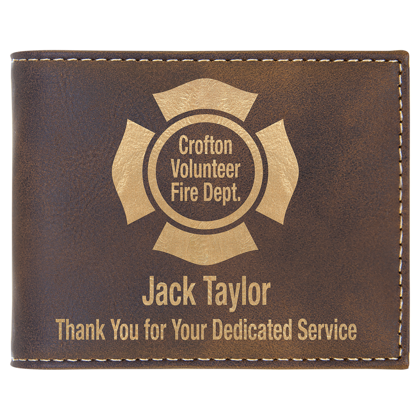 Personalized Rustic/Gold Leatherette Bifold Wallet with Flip ID - Leatherette