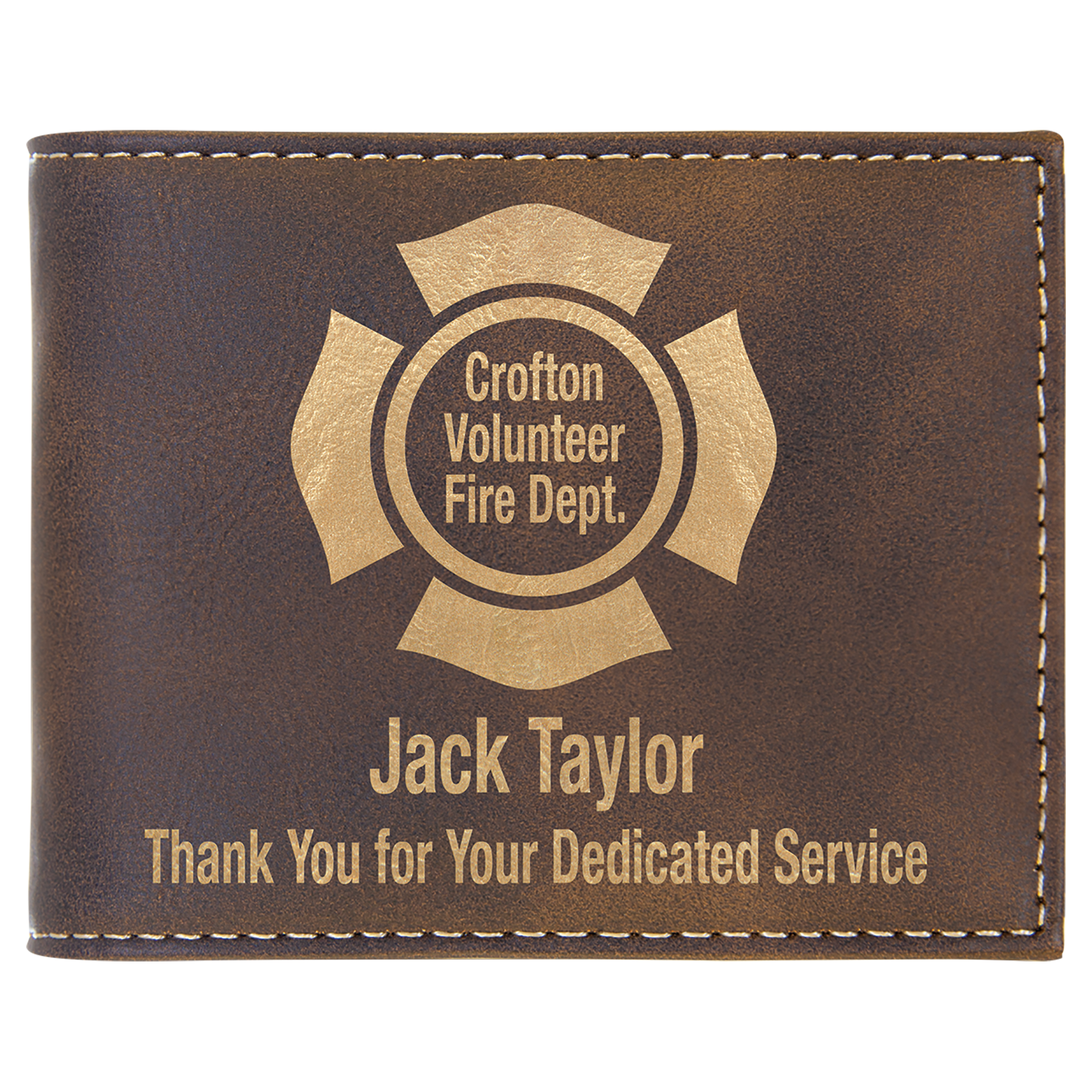 Personalized Rustic/Gold Leatherette Bifold Wallet with Flip ID - Leatherette