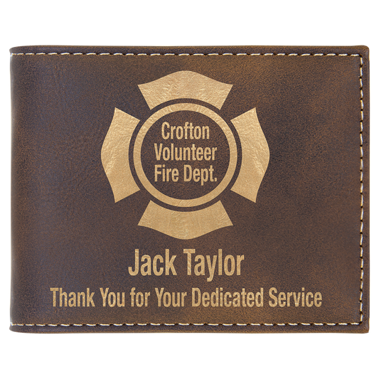 Personalized Rustic/Gold Leatherette Bifold Wallet with Flip ID - Leatherette