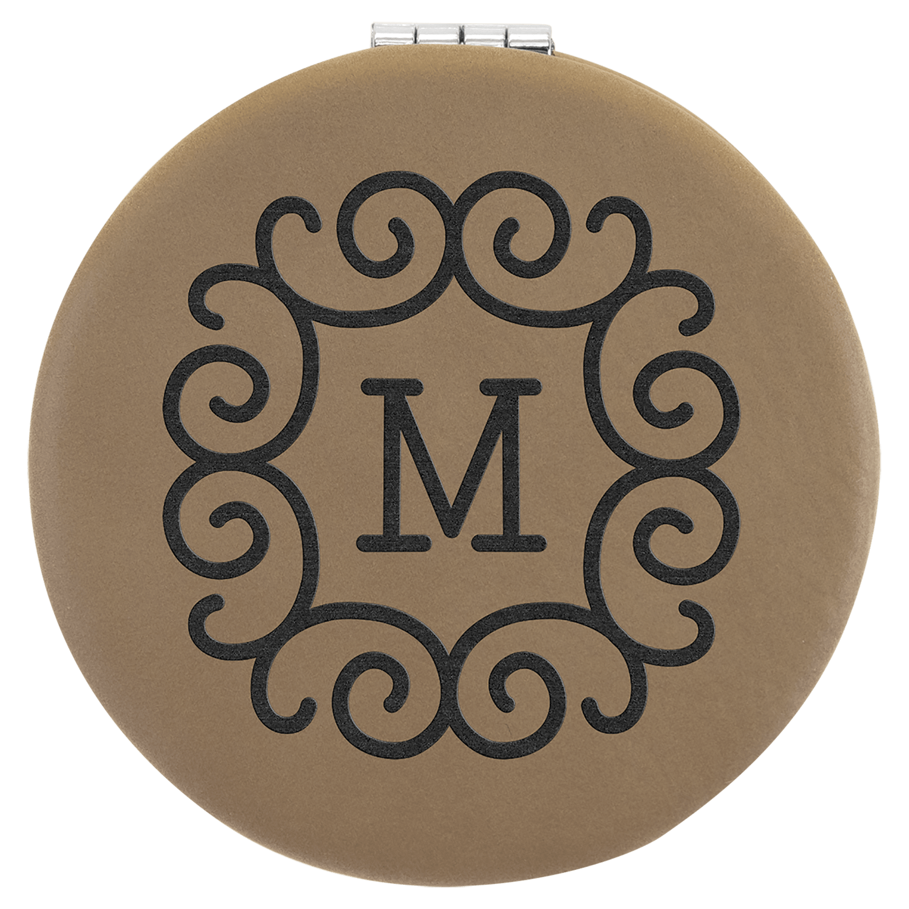 Personalized Light Brown Leatherette Compact Mirror - Leatherette