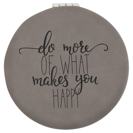 Personalized Gray Leatherette Compact Mirror - Leatherette