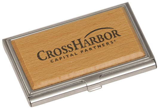 Personalized Metal/Wood Business Card Case - Wood