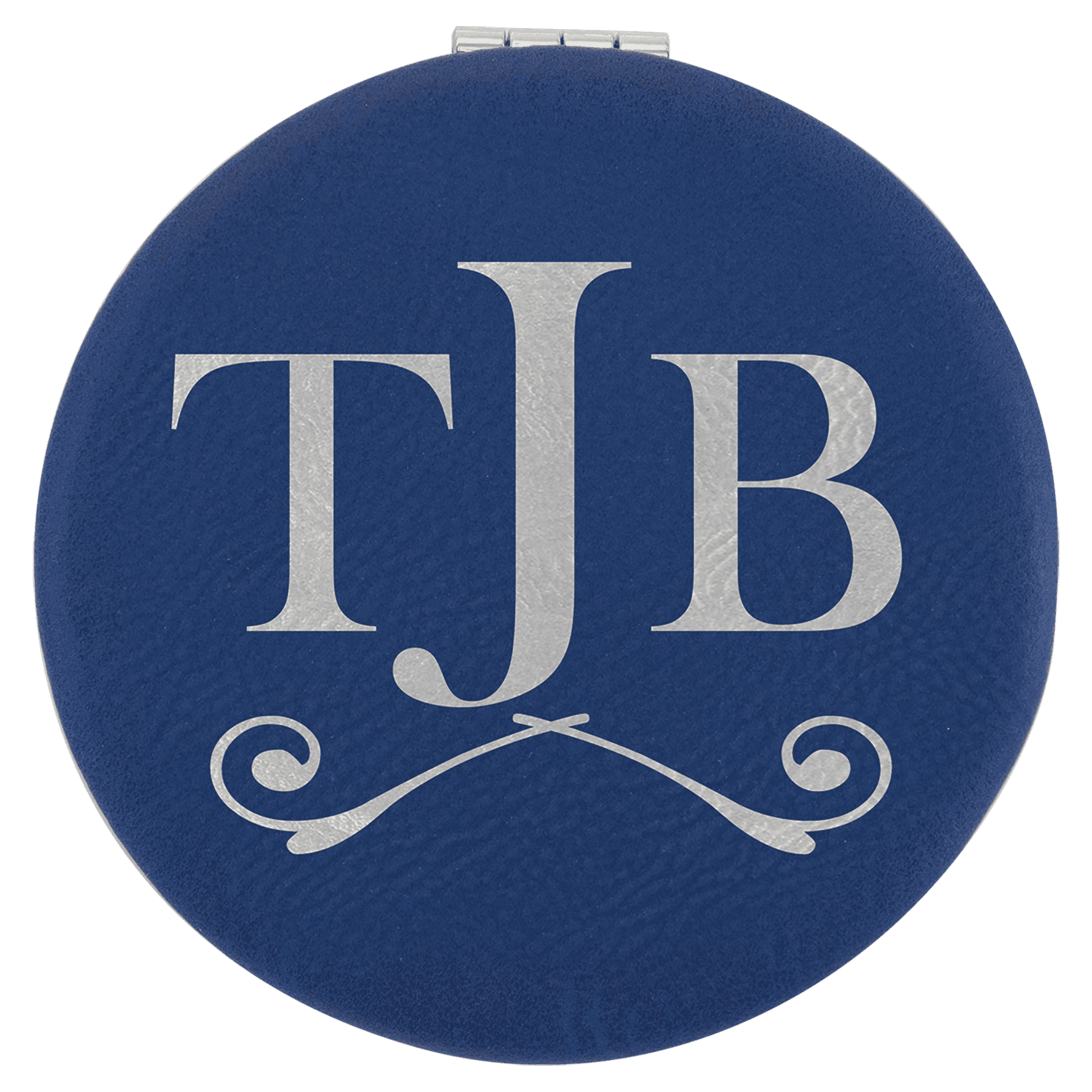 Personalized Blue/Silver Leatherette Compact Mirror - Leatherette